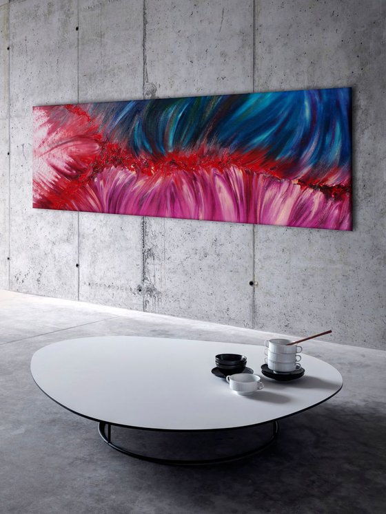 Encounter - 120x40 cm, LARGE XL, Original abstract painting, oil on canvas