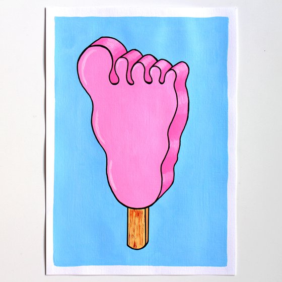 Funny Feet Ice Lolly - Pop Art Painting On A4 Paper (Unframed)