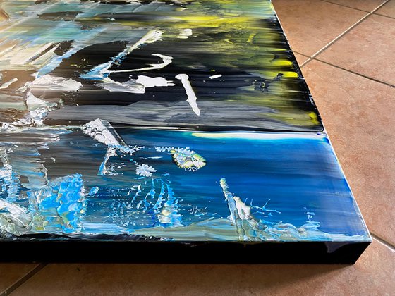 "Everybody Was Kung Fu Fighting" - FREE USA SHIPPING - Original PMS Abstract Acrylic Painting On Recycled Wooden Desk Panel - 55" x 26"