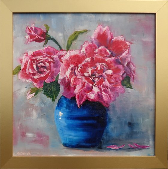 Roses in Blue Vase