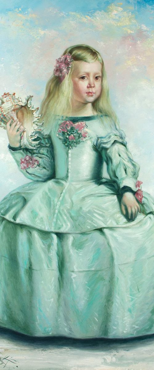 TURQUOISE MENINA or GIRL WITH A SEASHELL (Inspired by Diego Velázquez - Gift Beach Home Decor Beach House Decor) by Yaroslav Sobol