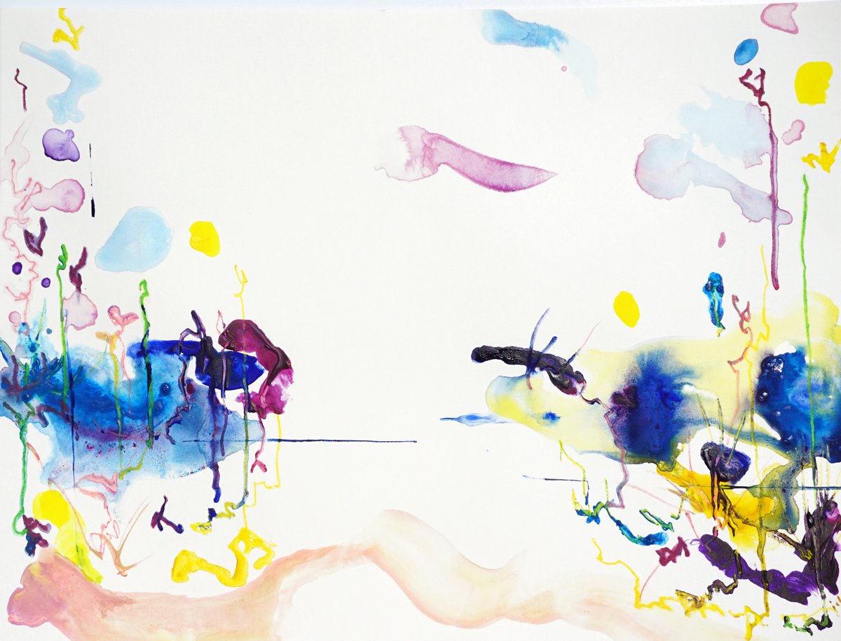 Expressive Abstract Watercolour By Jelena B, 12 X 9, Summer Landscape 21-2, Original Artwork