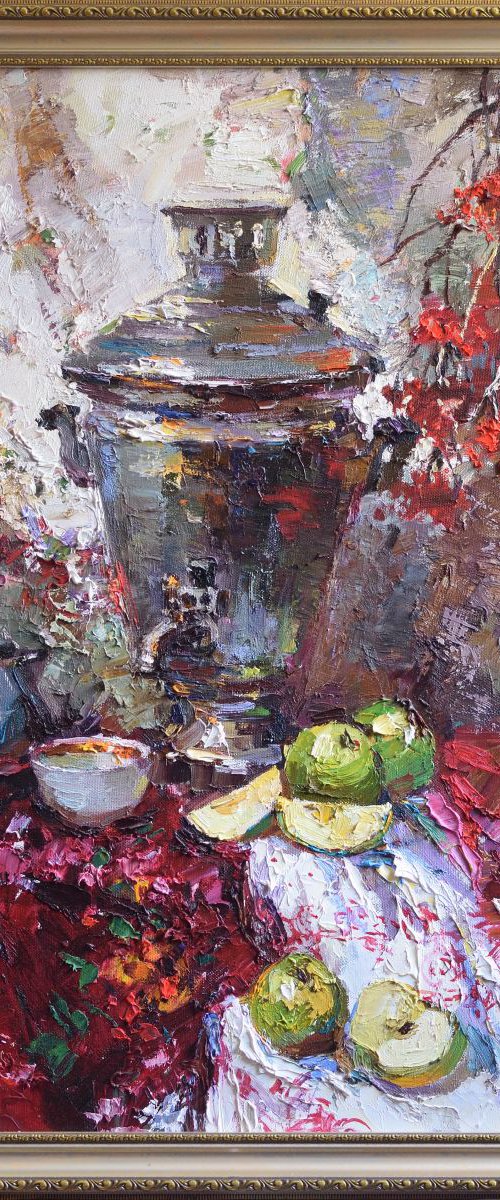 Still life painting Samovar 75 x 80 cm Framed by Anastasiia Valiulina
