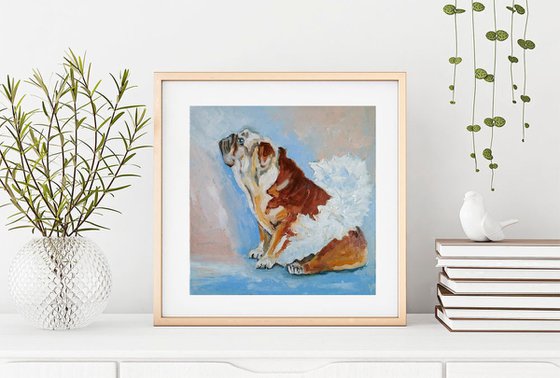 Bulldog Painting Original Art Funny Pet Artwork Dog Ballerina Wall Art