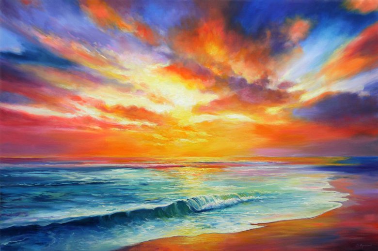 Sunset Symphony - Large Seascape Painting Oil painting by Behshad ...