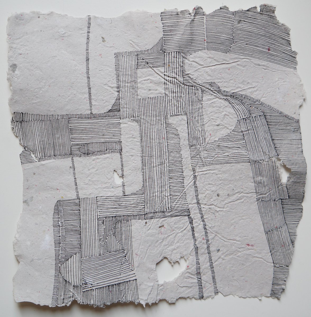 Geometric Abstract Ink Drawing By Anna Jannack, 12 X 12, Precarious Situation Viii, Original Artwork