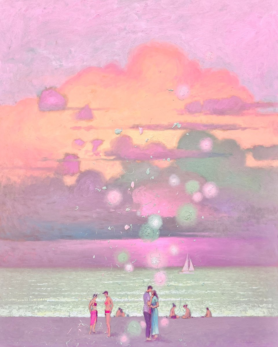 Impressionistic Landscape Oil Painting By Andrii Kovalyk, 32 X 39, Mysterious Romantic Evening, Original Artwork