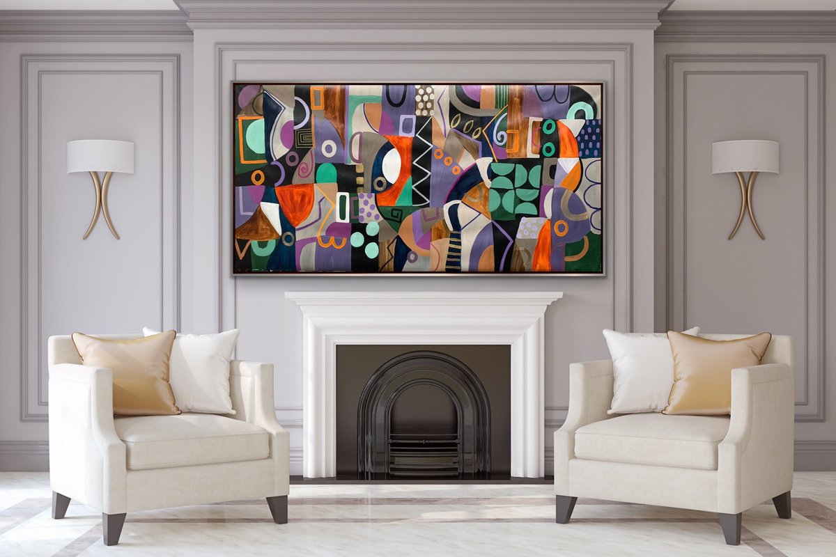 Organic Abstract Acrylic Painting By Rashna Hackett, 72 X 36", The Present Moment, Original Artwork