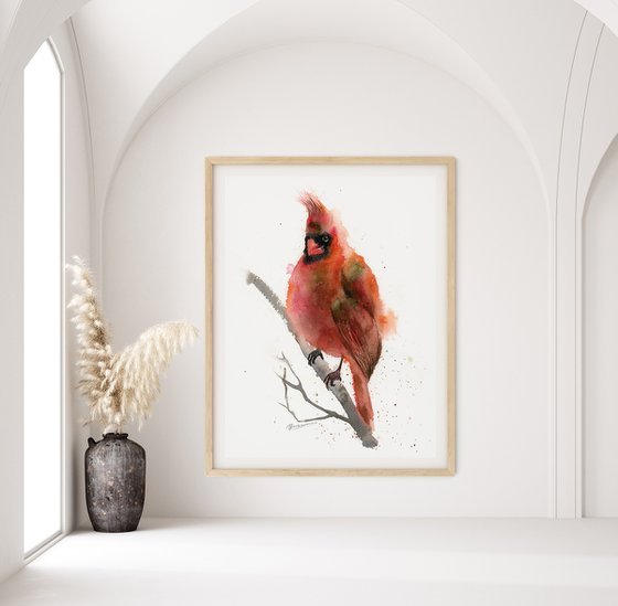 Fat Cardinal - Original Watercolor