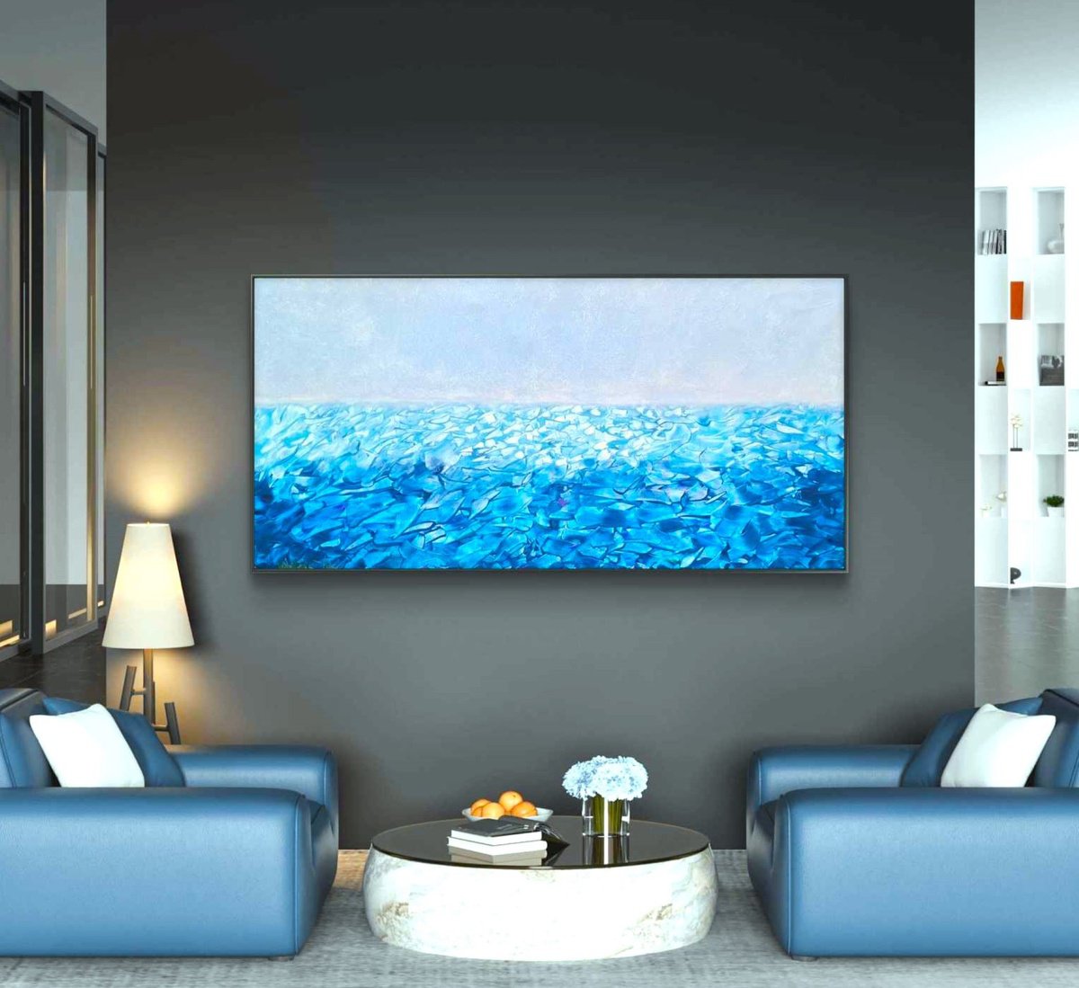 Organic Landscape Acrylic Painting By Marian Gorin, 39 X 20", Thalassa Ii, Original Artwork