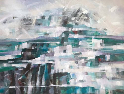 Landscape. Misty valley 1. one of a kind, gift, contemporary art. by Galina Poloz