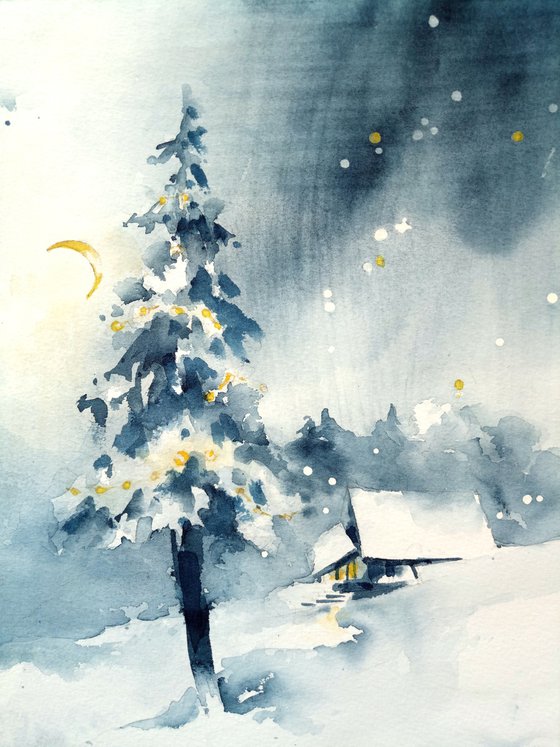 "Winter coziness" v.2 Original watercolor painting