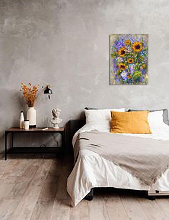 Sunflowers with Lilacs.