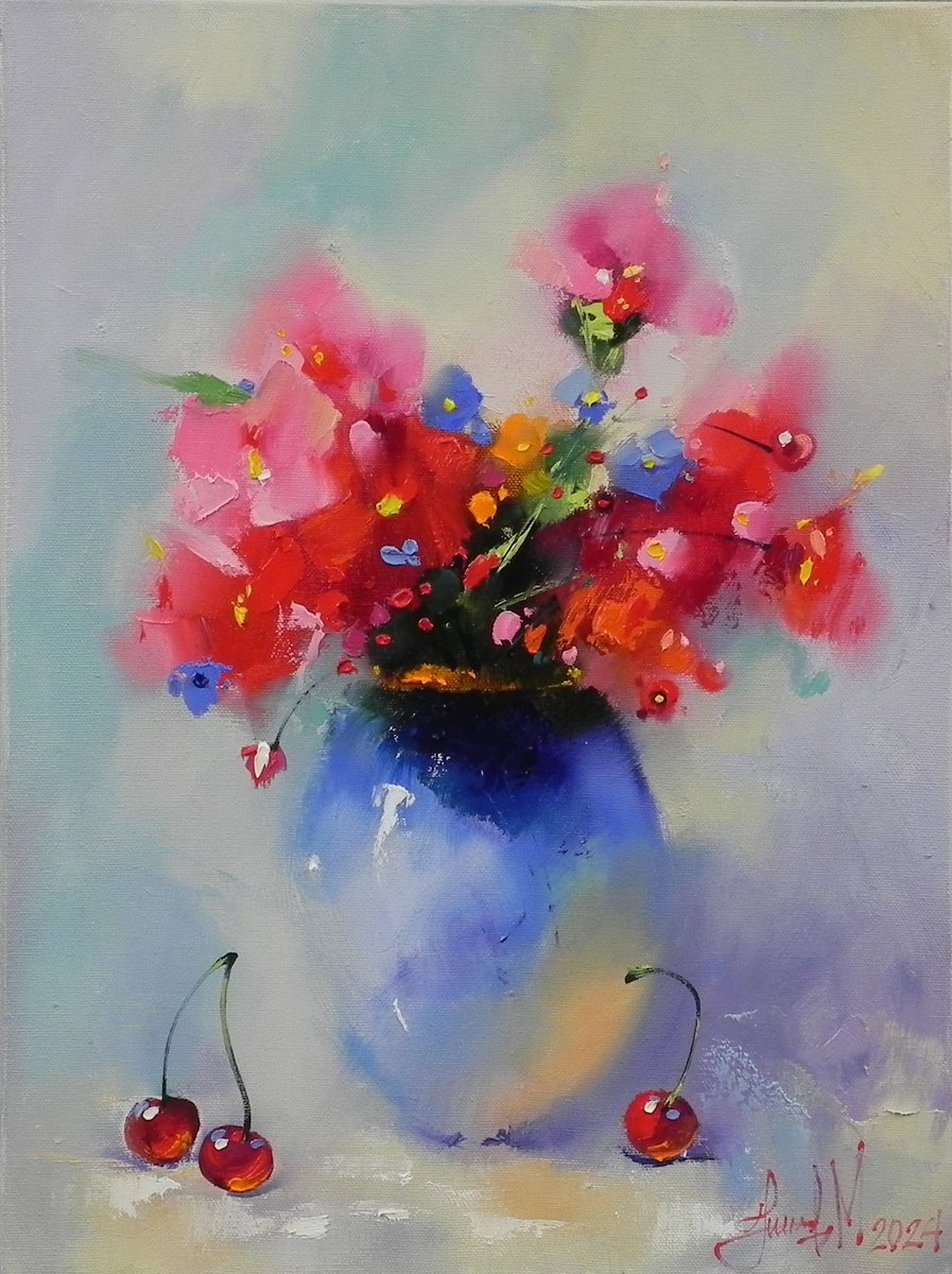 Impressionistic Botanical Oil Painting By Mykhailo Novikov, 12 X 16", "Wildflowers Ii", Original Artwork