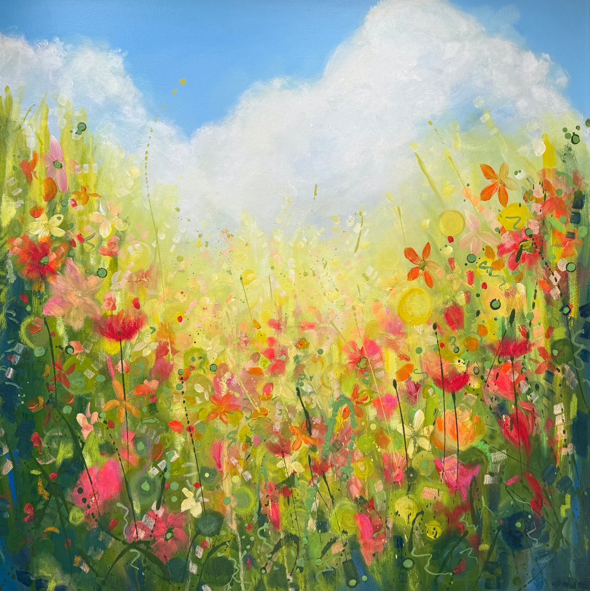 Expressive Botanical Acrylic Painting By Emma Sian Pritchard, 30 X 30, Garden Jazz!, Original Artwork