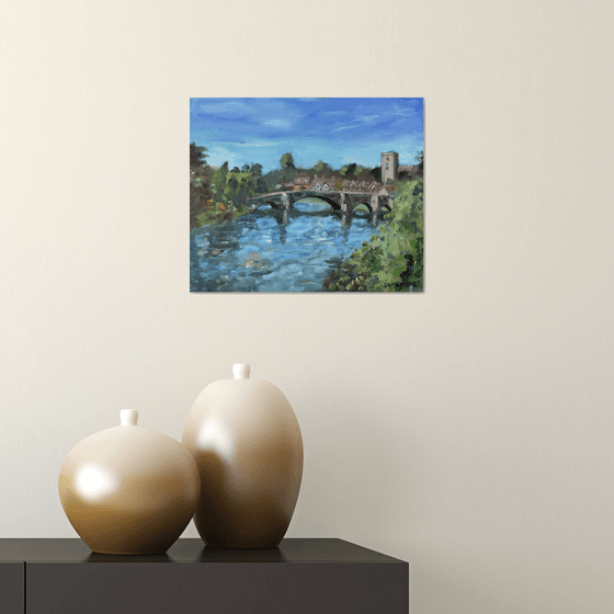 Aylesford Kent, A painting of the old bridge and village.