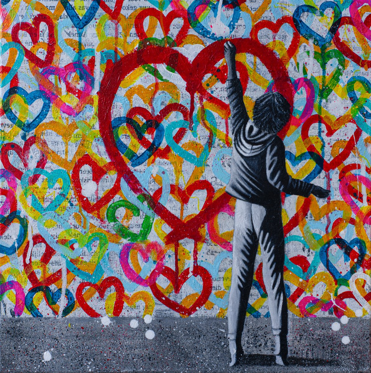 Urban And Pop Cityscapes Painting By Db Waterman, 20 X 20, Love Is All, Original Artwork