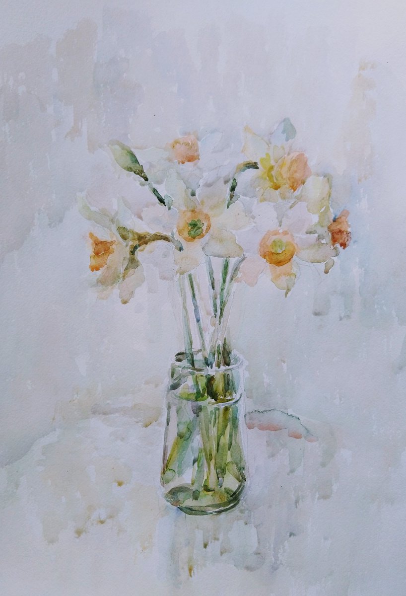 Daffodils. Original watercolour painting. by Elena Klyan