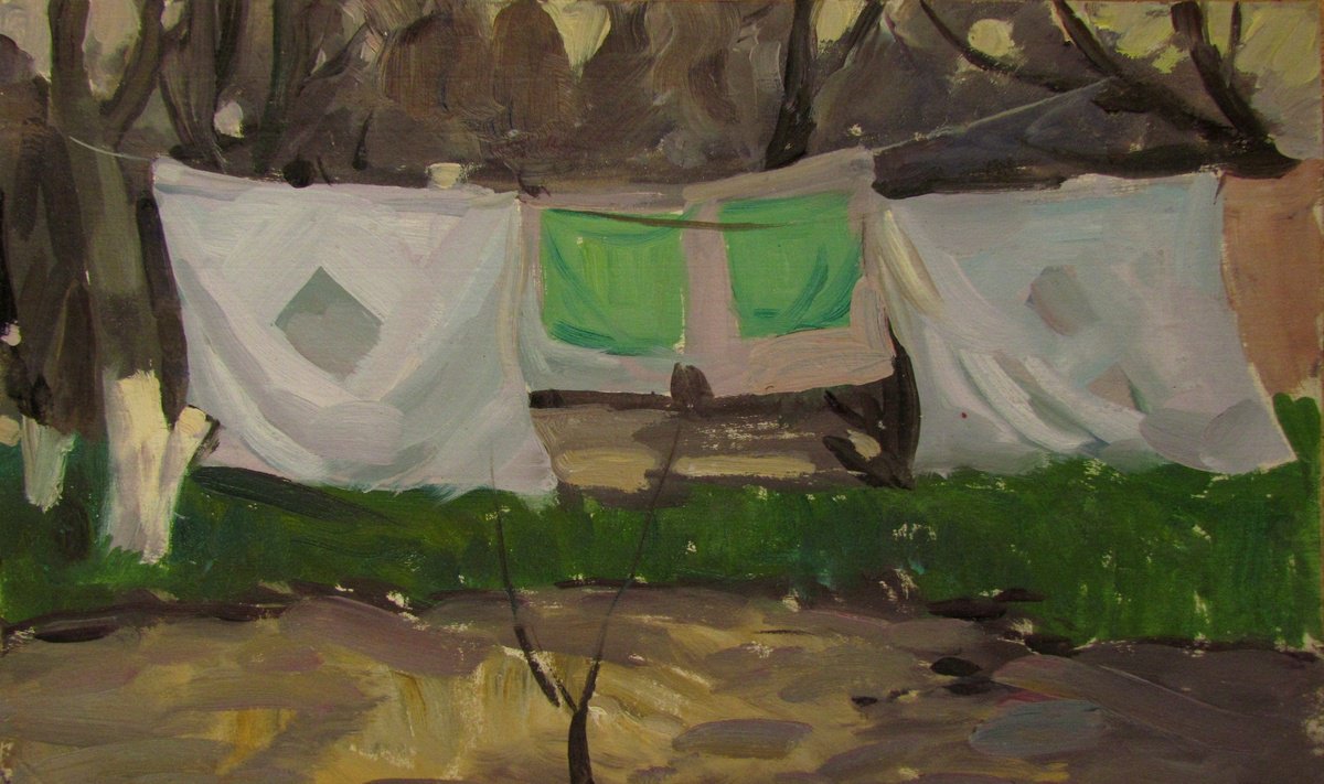Drying clothes Oil painting by Viktoriia Pidvarchan Artfinder