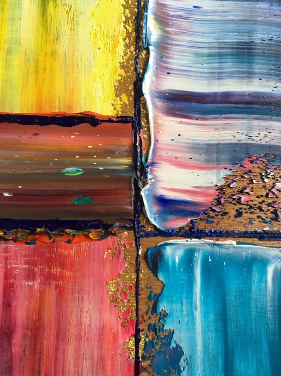 "Soulmates" - FREE USA SHIPPING - Original PMS Abstract Diptych Oil Paintings On Wood, Framed - 26" x 13"