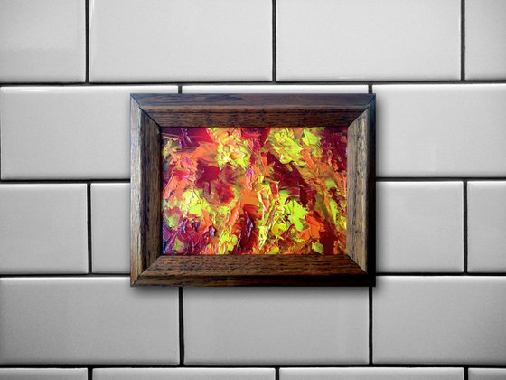 "Burning For You" - FREE SHIPPING to the USA - Original PMS Micro Painting On Glass, Framed - 9.5 x 7.5 inches