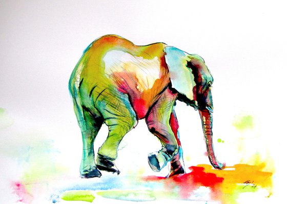 Colorful elephant alone II