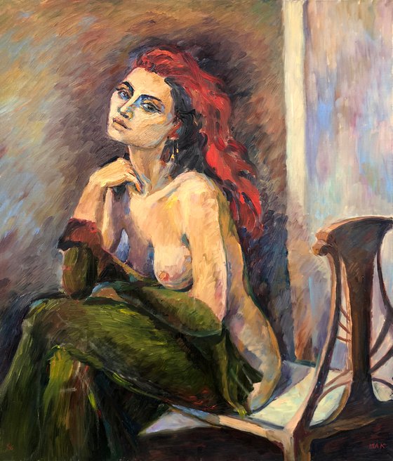 ART NOUVEAU - portrait of a naked woman with red hair gift for him home bachelor living room art