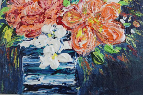 "Floral Still Life,2017"  - Still Life Florals impasto Acrylic painting on canvas board