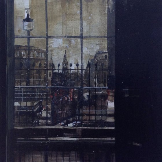 Big Ben and Trafalgar Square from inside the National Gallery, 2 Feb