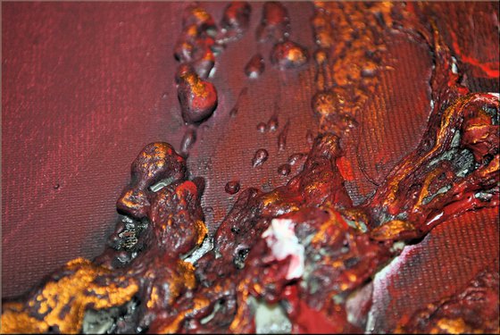 Red Love - abstract acrylic painting, canvas wall art, deep- textured, red white gold, modern art