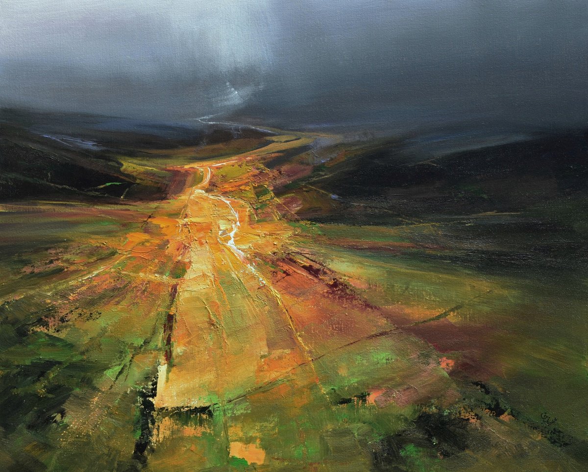 Abstract Landscape Oil Painting By Ivan Grozdanovski, 39 X 31, Agartha-Beneath The Shadow 6, Original Artwork