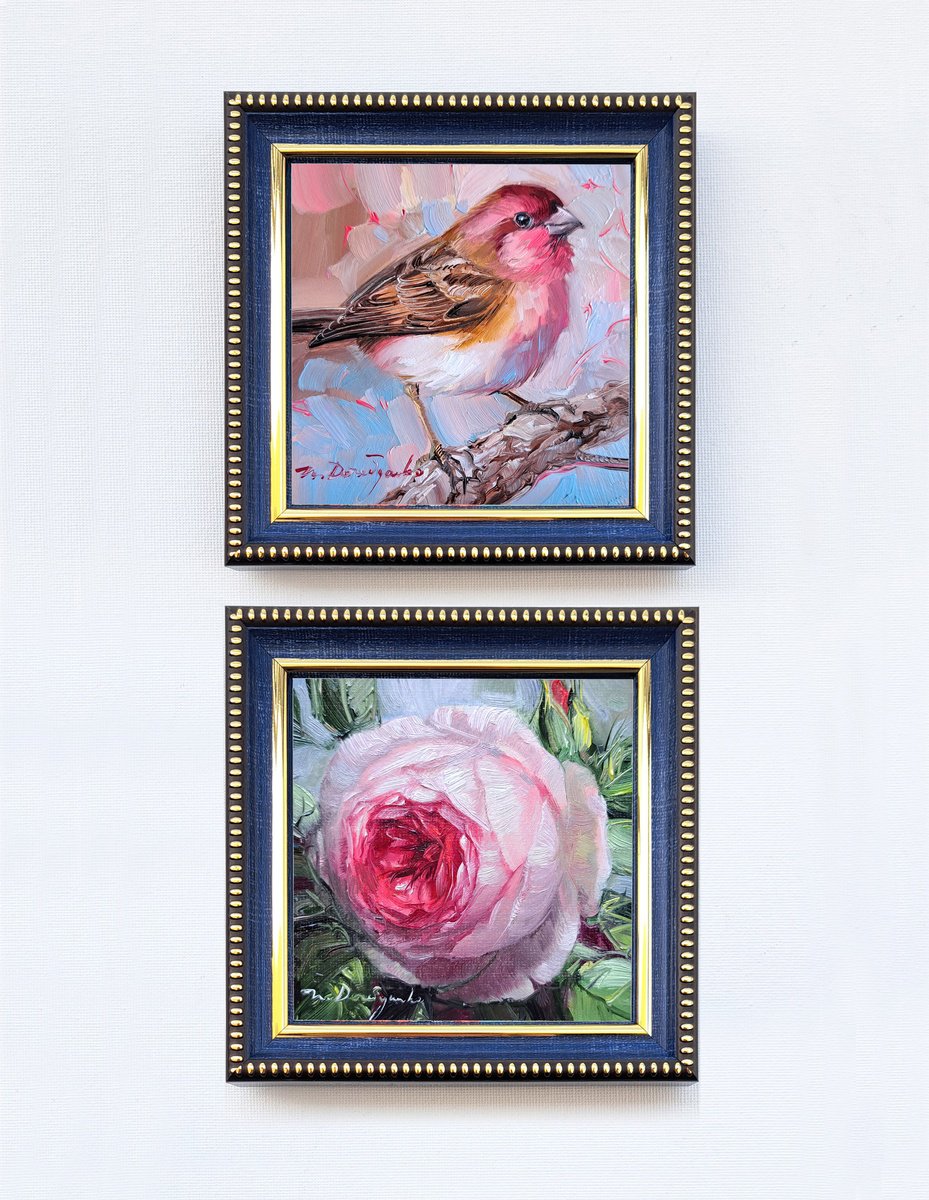 Impressionistic Botanical Oil Painting By Nataly Derevyanko, 5 X 5", Pink, Original Artwork