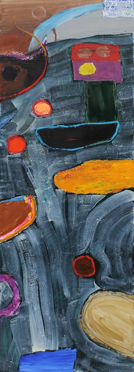 Geometric Abstract Oil Painting By Sergiy Dekalyuk, 20 X 59", Winter Evening, Original Artwork