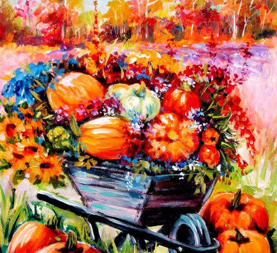 Pumpkins and flowers