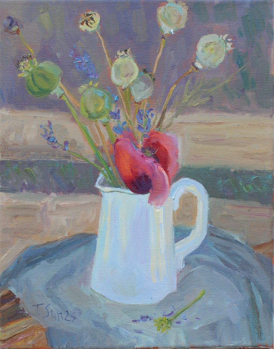 Poppies In A Vase By Tanya Sun, 9 X 12, Artwork For Sale On Artfinder