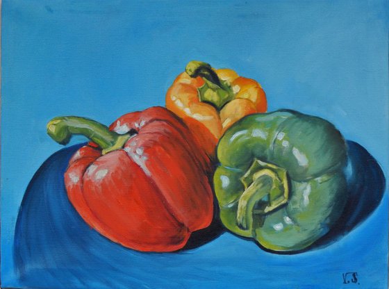 Red,yellow and green paprika. Still life, 40x30cm