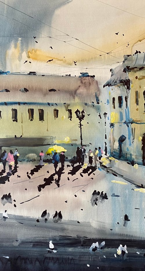 Sold Watercolor “Urban contrast II” perfect gift by Iulia Carchelan