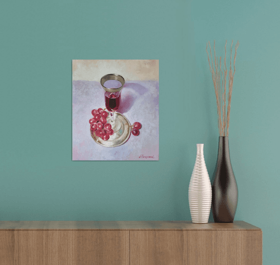 "Wine and grapes." still life summer grape liGHt original painting  GIFT (2020)