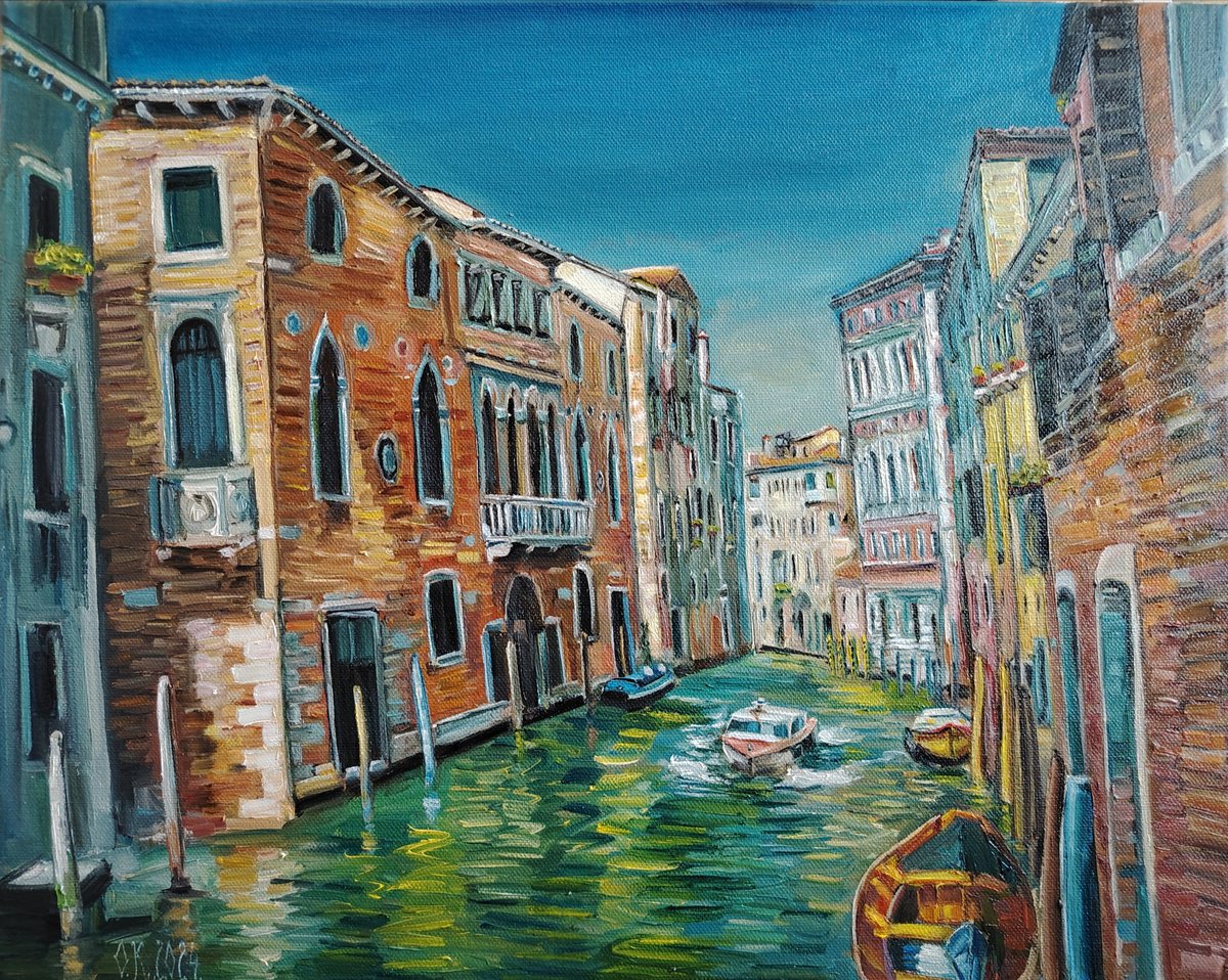 Impressionistic Cityscapes Oil Painting By Olga Knezevic, 20 X 16", Venice, Original Artwork