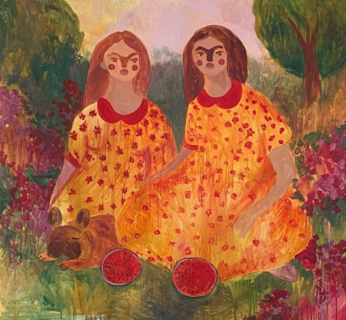 Sisters at a Picnic in the Garden by Dasha Pogodina