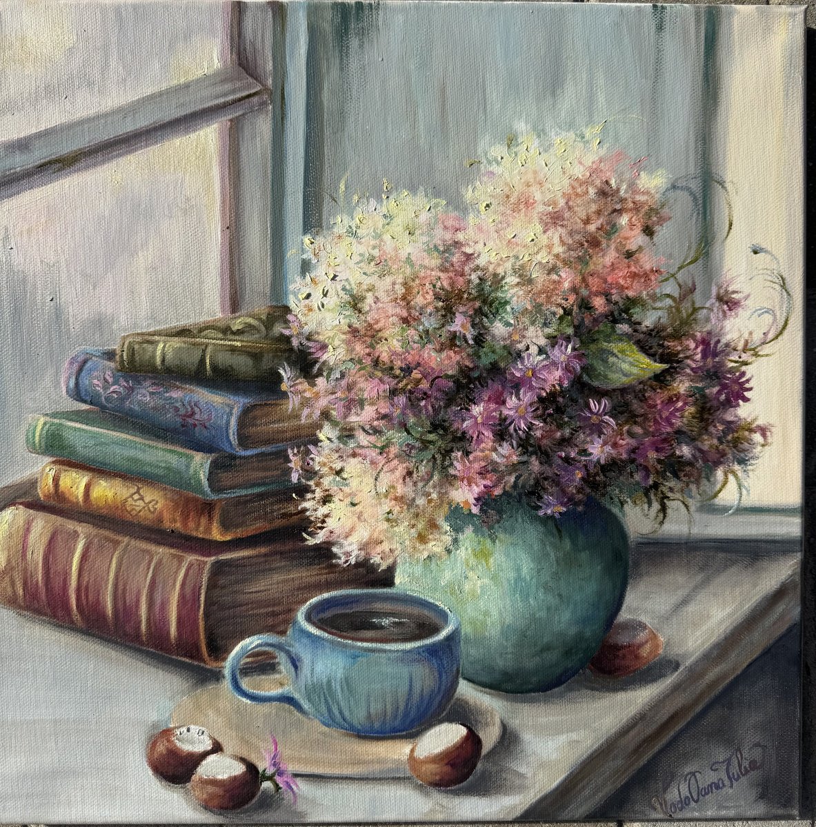 Photorealistic Botanical Oil Painting By Oana Voda, 16 X 16", Hot Days, Original Artwork