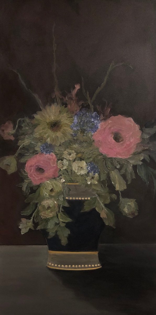 Impressionistic Botanical Acrylic Painting By Tamara Bettencourt, 18 X 36", Fresh Cut Flowers, Original Artwork