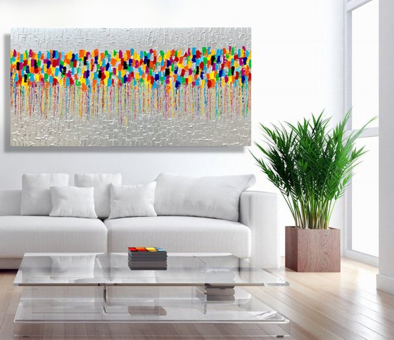 Cascade of Colors #2 - LARGE,  TEXTURED, PALETTE KNIFE ABSTRACT ART – EXPRESSIONS OF ENERGY AND LIGHT. READY TO HANG!