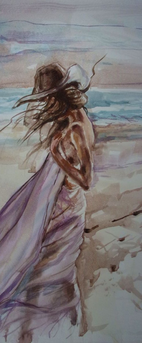 " WINDY DAY ... "  original WATERCOLOURS painting  GIFT MODERN URBAN ART OFFICE ART DECOR HOME DECOR GIFT IDEA by Monika Luniak