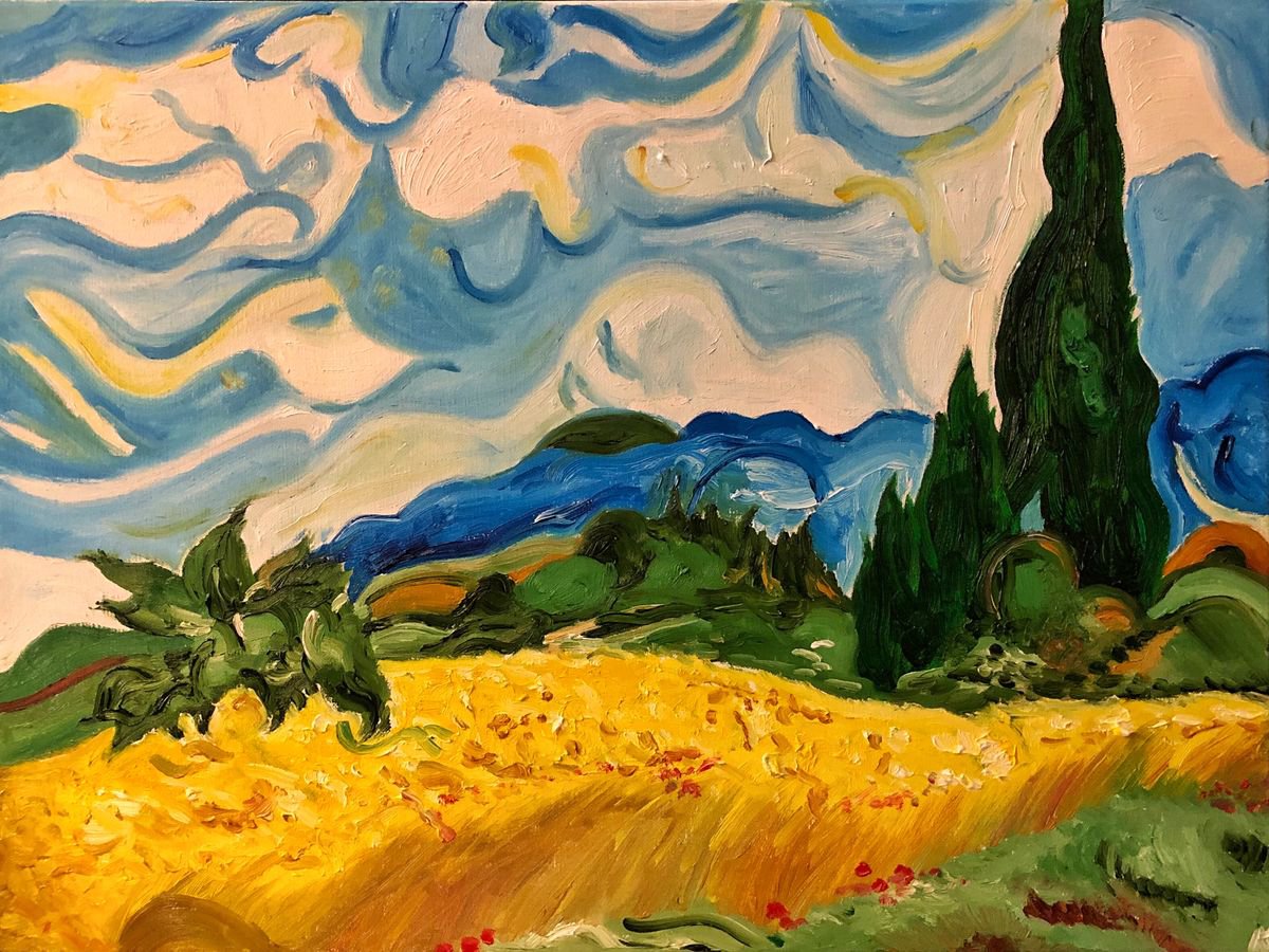Wheatfield with Cypresses by Kat X