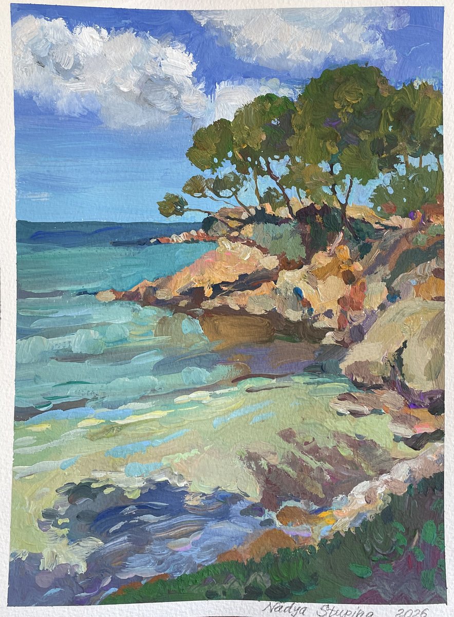 Impressionistic Painting , Turquoise Bay By Nadezda Stupina, 9 X 12, Artwork For Sale On Artfinder