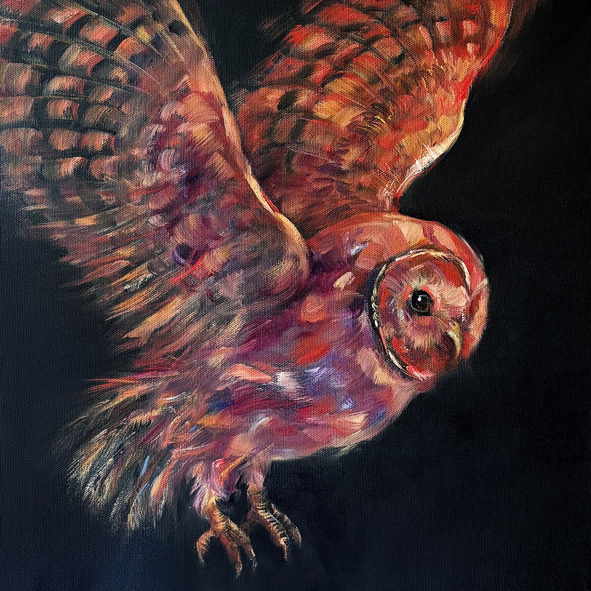 Expressive Animal Oil Painting By Arti Chauhan, 17 X 17, Knight Of The Night_Owl, Original Artwork