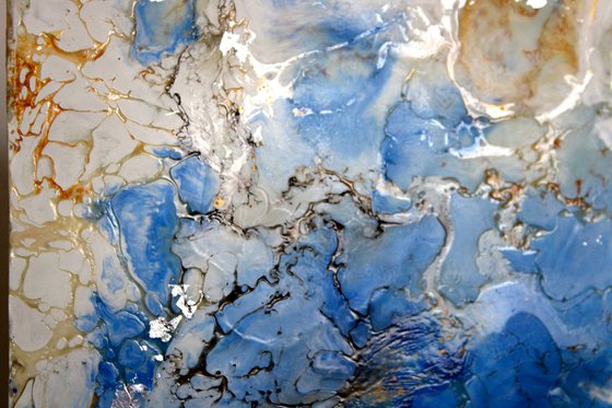 "Blue Lagoon" encaustic painting