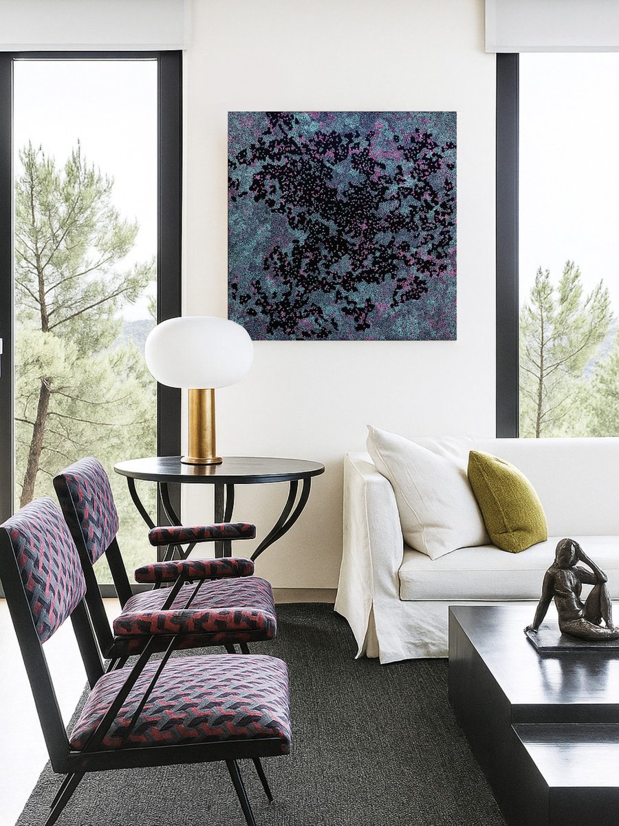 Organic Abstract Acrylic Painting By Jennifer Bell, 36 X 36, Midnight Confetti, Original Artwork