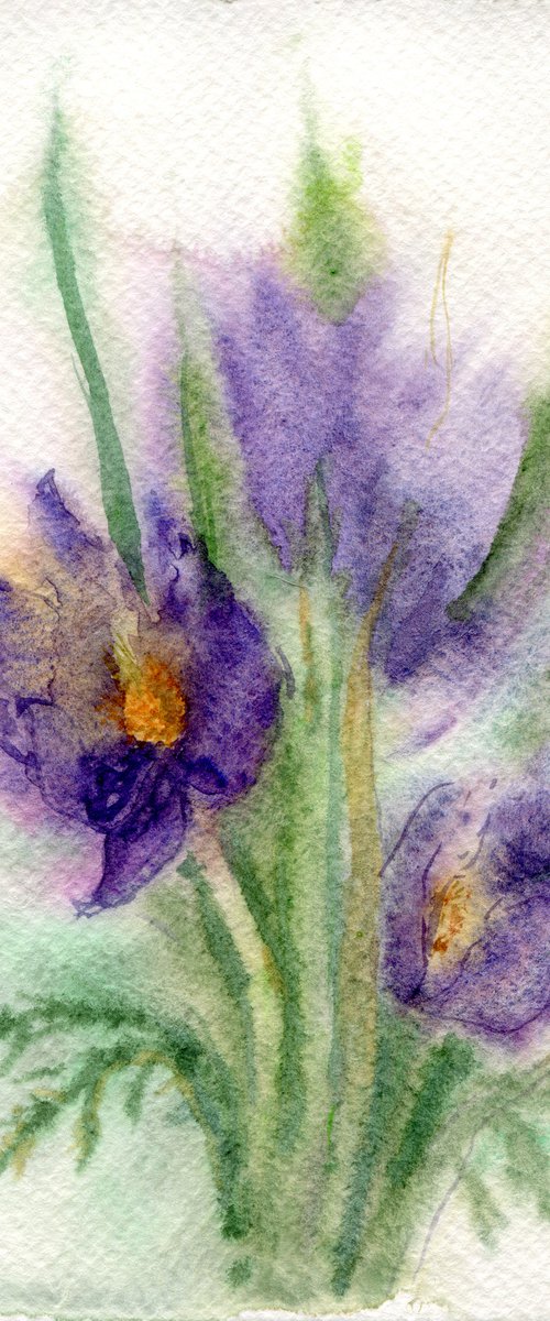 Original watercolor violet flowers bouquet by Liliya Rodnikova